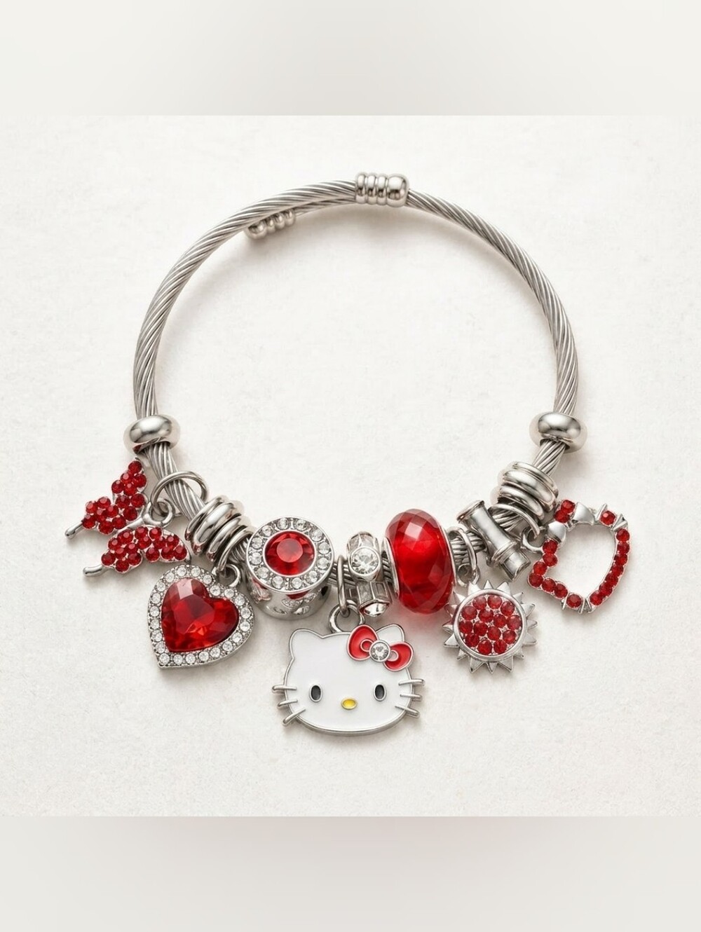 Hello Kitty Red Crystal Charm Bracelet by Just Jen Boutique- Gift Box Included - Picture 3 of 8